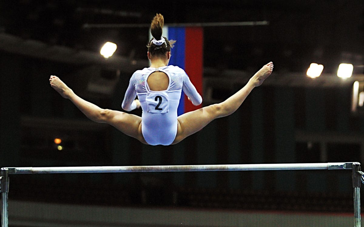 LSU's Haleigh Bryant poses on the balance beam during NCAA Gymnastics  action between Centenary and the LSU Tigers at the Pete Maravich Assembly  Center in Baton Rouge, LA on January 7, 2022. (