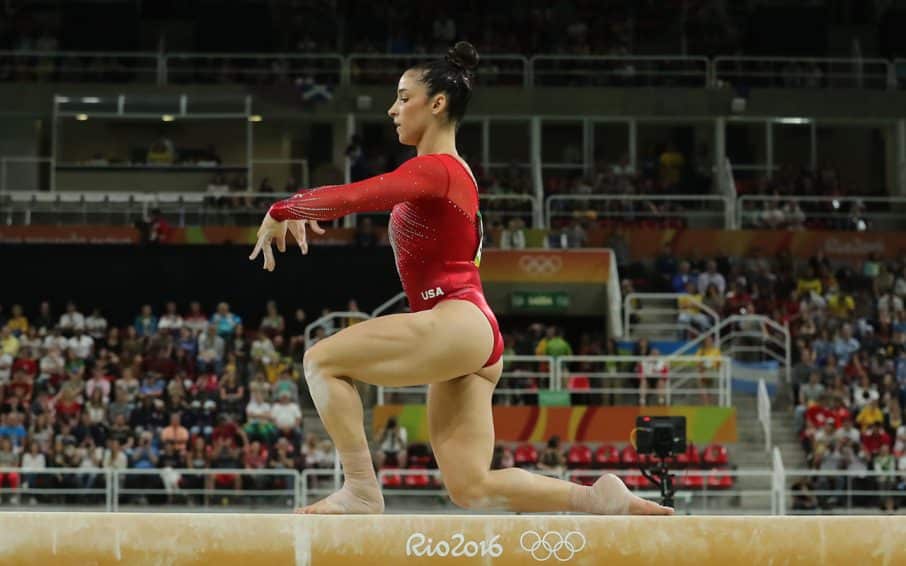 Aly Raisman of United States competes on the balance beam at women's all-around gymnastics at Rio 2016 Olympic Games